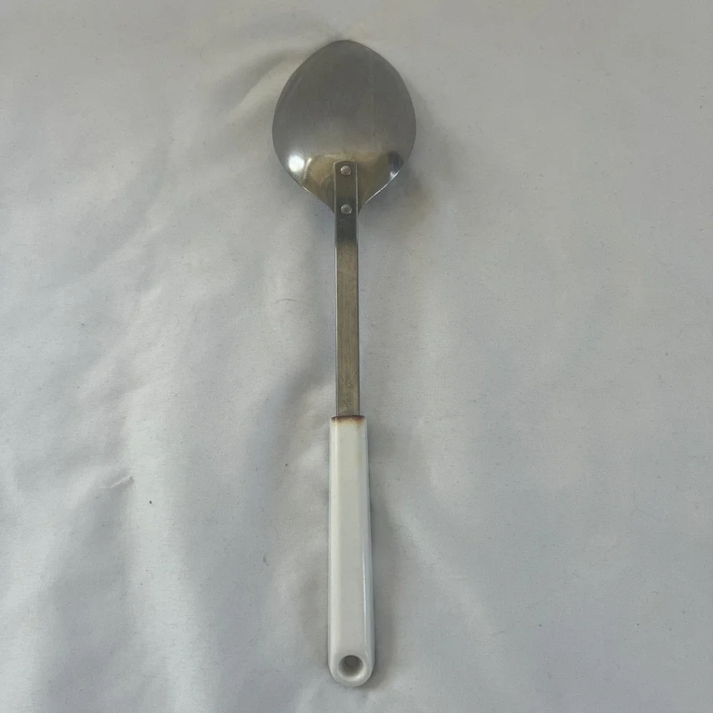 Vtg‎ Ace USA Stainless Large Serving Spoon Geometric Flower White Blue Purple